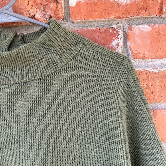 Madewell Ribbed Mock Neck Button Olive Green Women's Sweater Pockets Women’s XL - Picture 3 of 10